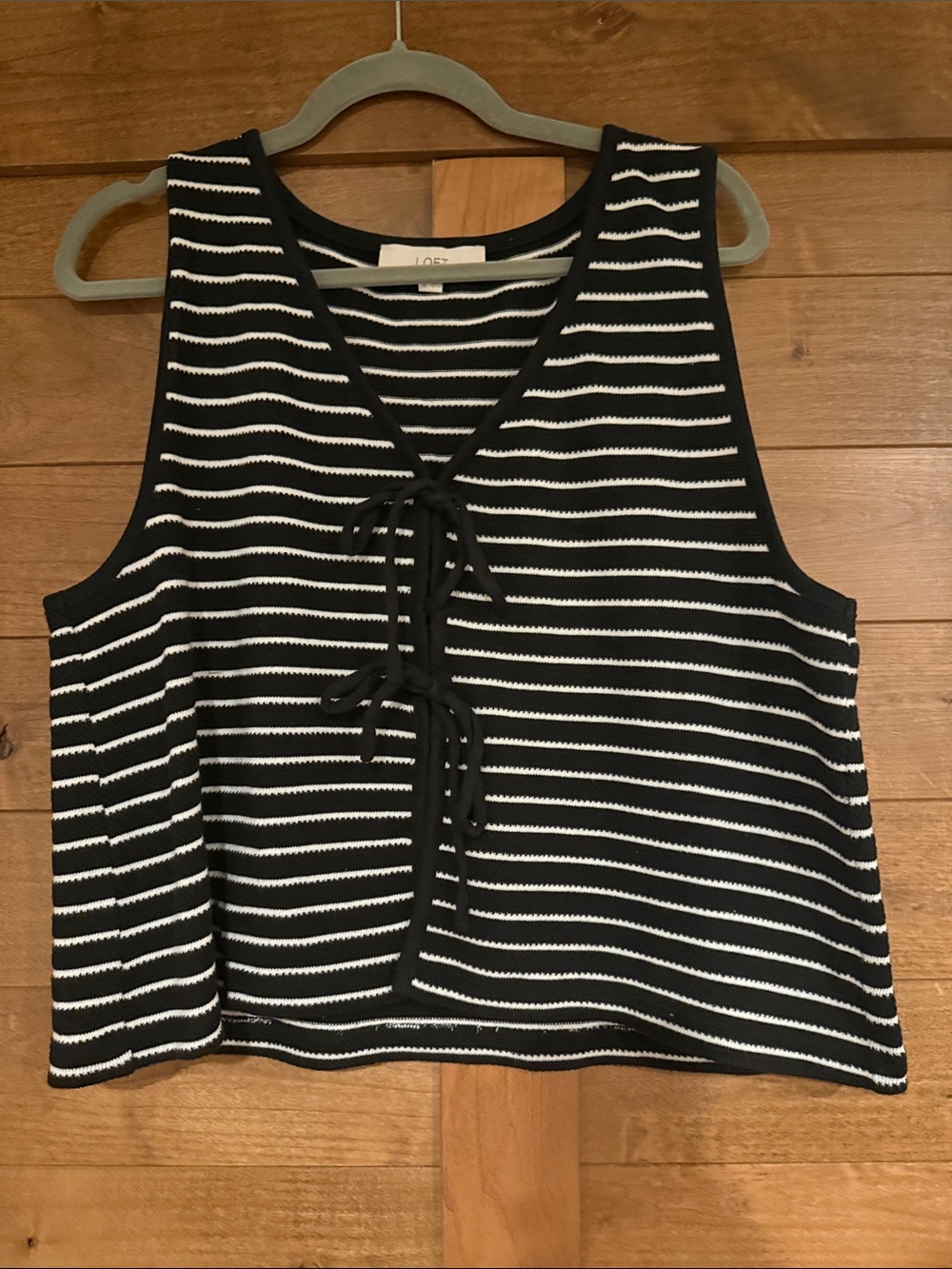 LOFT Black & White Striped Tie-Front Sleeveless Tank